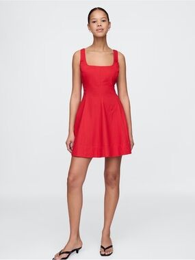 GAP Linen Blend Red Square-Neck Mini Dress in Size Large Tall (Fits like XL)